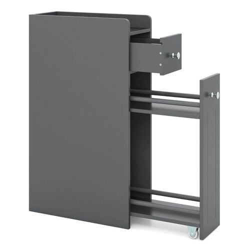 Armoire de rangement étroite pour salle de bain 40 x 18 x 70 cm avec tiroir coulissant sur roulettes moderne en MDF gris 20_0018301