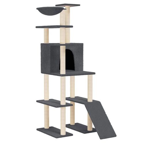 Arbre À Chat Meuble Tour Grimper Jouet Grattage Grattoir Escalade Plateforme Avec Griffoirs En Sisal Foncé 166 Cm Gris Helloshop26 02_0022677