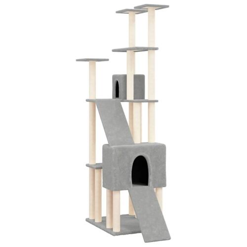 Arbre À Chat Meuble Tour Grimper Jouet Grattage Grattoir Escalade Plateforme Avec Griffoirs En Sisal Clair 190 Cm Gris Helloshop26 02_0022599