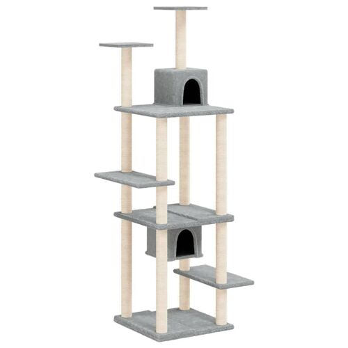 Arbre À Chat Meuble Tour Grimper Jouet Grattage Grattoir Escalade Plateforme Avec Griffoirs En Sisal Clair 176 Cm Gris Helloshop26 02_0022592