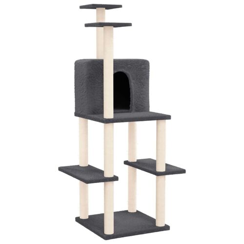 Arbre À Chat Meuble Tour Grimper Jouet Grattage Grattoir Escalade Plateforme Avec Griffoirs En Sisal Foncé 144,5 Cm Gris Helloshop26 02_0022663