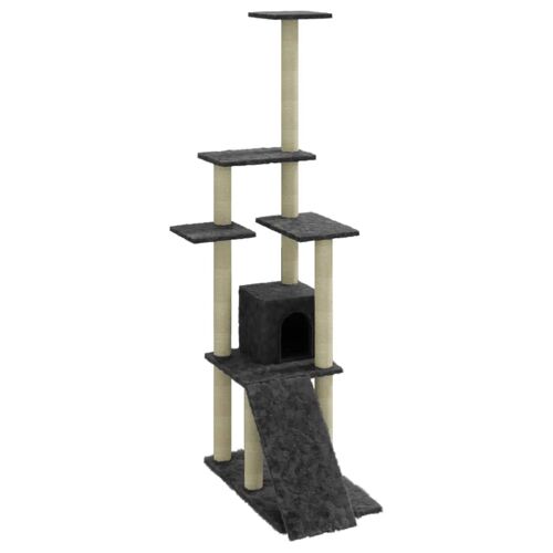 Arbre À Chat Meuble Tour Grimper Jouet Grattage Grattoir Escalade Plateforme Avec Griffoirs En Sisal Foncé 155 Cm Gris Helloshop26 02_0022675