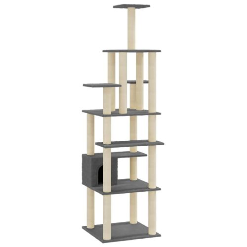Arbre À Chat Meuble Tour Grimper Jouet Grattage Grattoir Escalade Plateforme Avec Griffoirs En Sisal Foncé 183 Cm Gris Helloshop26 02_0022690