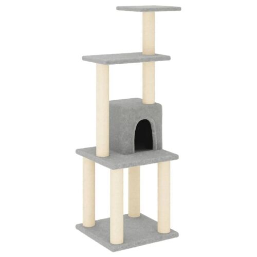Arbre À Chat Meuble Tour Grimper Jouet Grattage Grattoir Escalade Plateforme Avec Griffoirs En Sisal Clair 105 Cm Gris Helloshop26 02_0022543
