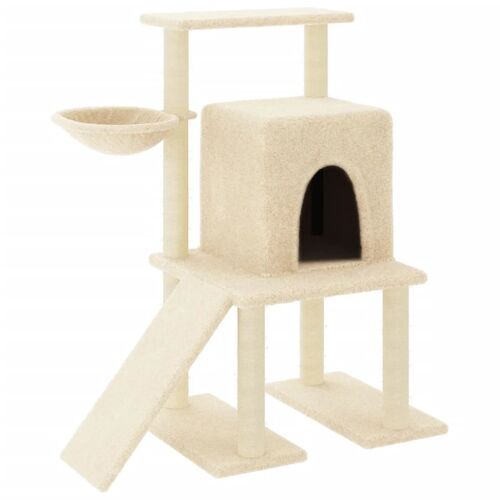 Arbre À Chat Meuble Tour Grimper Jouet Grattage Grattoir Escalade Plateforme Avec Griffoirs En Sisal 96,5 Cm Crème Helloshop26 02_0022537