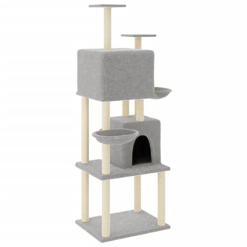 Arbre À Chat Meuble Tour Grimper Jouet Grattage Grattoir Escalade Plateforme Avec Griffoirs En Sisal Clair 180 Cm Gris Helloshop26 02_0022594