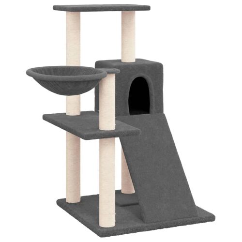 Arbre À Chat Meuble Tour Grimper Jouet Grattage Grattoir Escalade Plateforme Avec Griffoirs En Sisal Foncé 82 Cm Gris Helloshop26 02_0022705