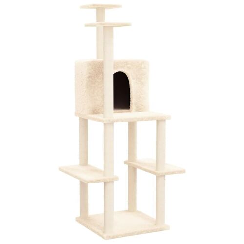 Arbre À Chat Meuble Tour Grimper Jouet Grattage Grattoir Escalade Plateforme Avec Griffoirs En Sisal 144,5 Cm Crème Helloshop26 02_0022476