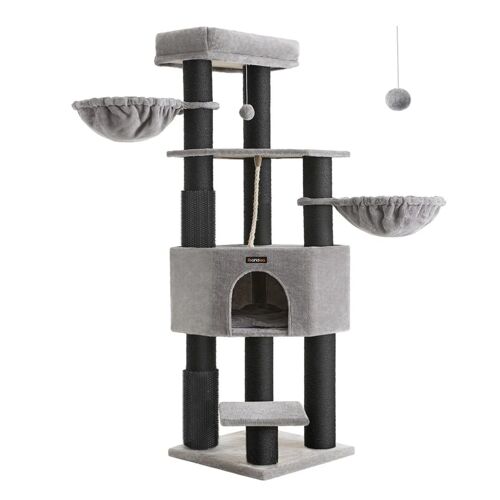 Arbre À Chat Grand Et Stable Avec Tapis Chaud Auto-Toiletteurs Poteaux À Griffer Niche Hamacs Plateformes Corde En Sisal 50 X 50 X 160 Cm Gris Et Noir Helloshop26 12_0003833