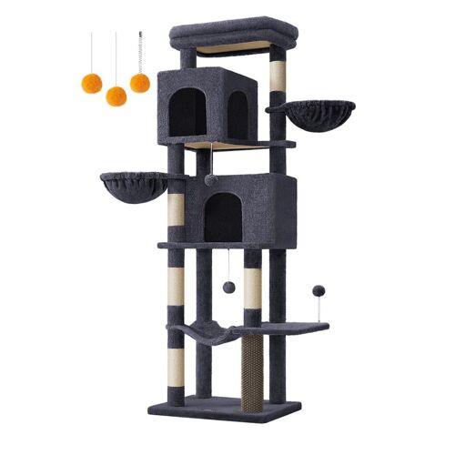 Arbre À Chat Tour À Chat De 175 Cm De Haut Abri À Chat Multi-Niveaux Avec 2 Niches 2 Paniers 5 Griffoirs Toilettage Autonome Perchoir Hamac Gris Tourterelle Pct182g01 Helloshop26 12_0003882