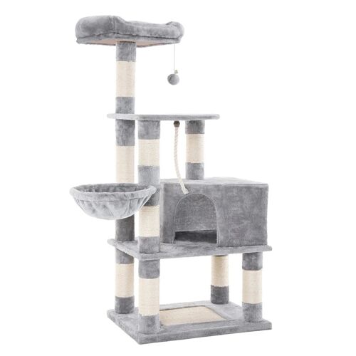 Arbre À Chat Multi-Niveaux Grande Capacité Plate-Forme D'observation Hamac Niche Tronc En Sisal Base Renforcée Hauteur 138 Cm Gris Clair Helloshop26 12_0003872
