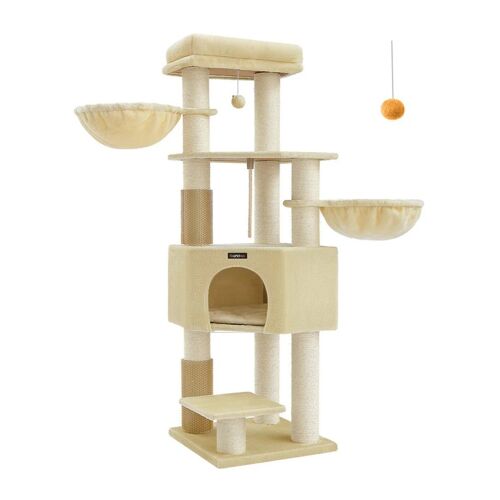 Arbre À Chat Grand Et Stable Avec Tapis Chaud Auto-Toiletteurs Poteaux À Griffer Niche Hamacs Plateformes Corde En Sisal 50 X 50 X 160 Cm Beige Helloshop26 12_0003836