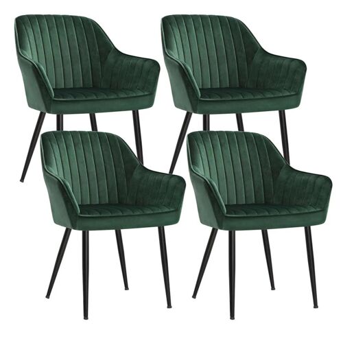 Chaise de salle à manger lot de 4 fauteuil siège rembourrée avec accoudoirs largeur d¿assise 49 cm pieds en métal revêtement en velours charge 110 kg pour salon chambre vert 12_0004920
