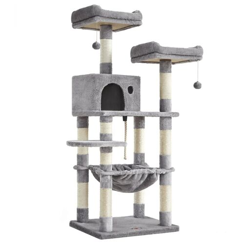 Arbre À Chat Stable Avec Niche Hauteur De 143 Cm Gris Clair Helloshop26 12_0003878