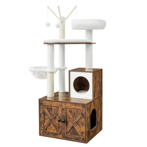 Arbre À Chat 57,5 X 50 X 140 Cm Avec Maison De Toilettes Marron Helloshop26 12_0003807