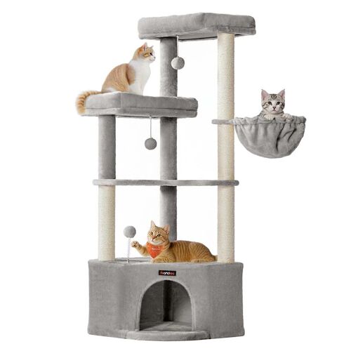 Arbre À Chat 48,5 X 48,5 X 140,7 Cm Tour De Jeux Pour Chats Avec Niche Grandes Plateformes Balles En Peluche Hamac Gris Helloshop26 12_0008010