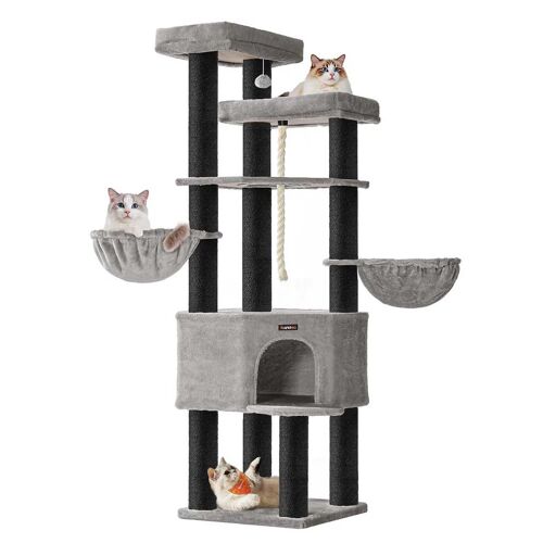 Grand Arbre À Chat Tour De Jeux Pour Chat À Plusieurs Niveaux 55 X 55 X 186,7 Cm Poteaux En Sisal De 11 Cm De Diamètre Gris Helloshop26 12_0008009