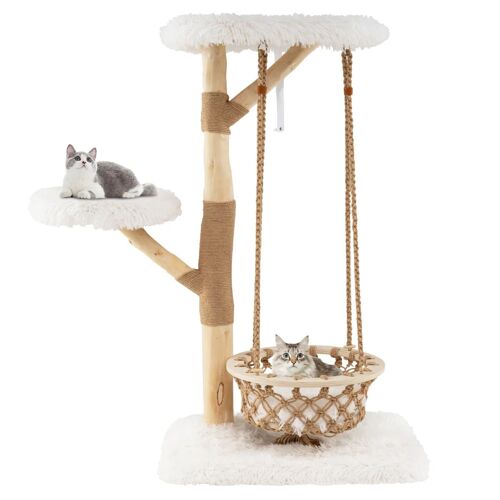 Arbre À Chat Avec Balançoire Hamac 70 X 50 X 123 Cm Confort Optimal Perchoirs Moelleux Design Contemporain En Bois Véritable Blanc Helloshop26 20_0010092