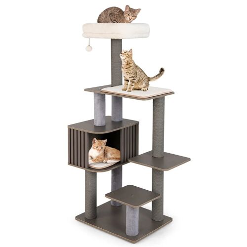 Arbre À Chat Multilevel Pour Chat D'intérieur 151 X 58 X 48 Cm Confort Supplémentaire Et Griffoirs Moderne En Bois Gris Helloshop26 20_0010154