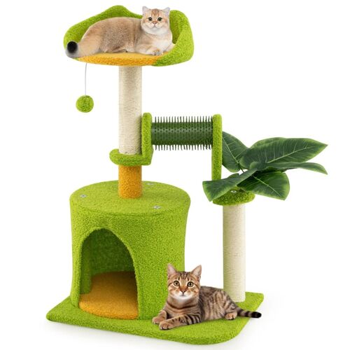 Arbre À Chat Avec Perchoir Et Griffoirs En Sisal 48 X 33 X 79 Cm Toilettage Automatique Style Moderne En Bois Vert Orange Helloshop26 20_0010134