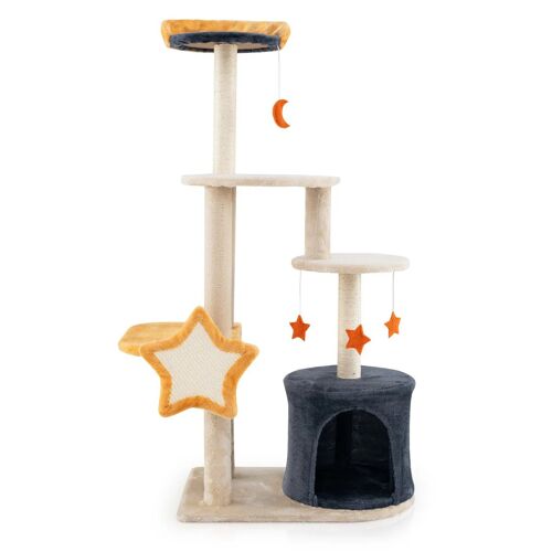 Arbre À Chat Mignon Multi-Niveaux 60 X 41 X 128 Cm Avec Condo Et Poteaux À Griffer En Peluche Beige Et Gris Helloshop26 20_0010132
