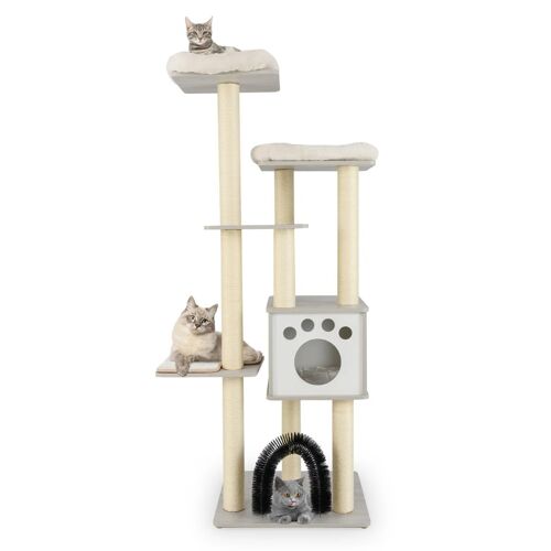 Arbre À Chat 175 X 59 X 176 Cm Avec Niche Confort Et Poteaux En Sisal Ambiance Cosy En Bois D'ingénierie Gris Helloshop26 20_0010085