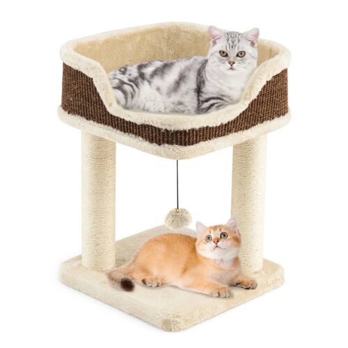 Arbre À Chat 3-En-1 Pour Appartement 38 X 38 X 51 Cm Confort Douillet Et Poteau À Griffer En Sisal Beige Helloshop26 20_0013099