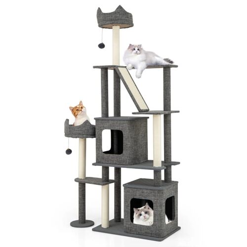 Arbre À Chat 180 X 86 X 40 Cm Avec 7 Niveaux De Jeu Et 2 Condos Confortables Style Moderne En Tissu Gris Helloshop26 20_0010109