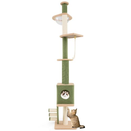 Arbre À Chat Du Sol Au Plafond 39 X 39 X 218-253 Cm Réglable Et Confort Optimal Vintage En Panneau Composite Vert Et Marron Helloshop26 20_0010114