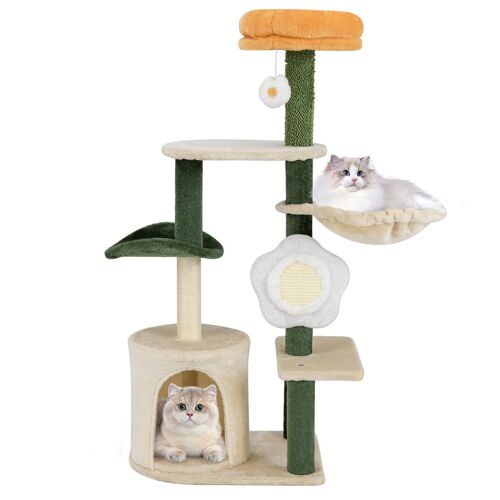 Arbre À Chat Moderne 48,5 X 34 X 114 Cm Avec Perchoir Supérieur Rembourré Et Griffoir Sisal En Vert Beige Helloshop26 20_0010174