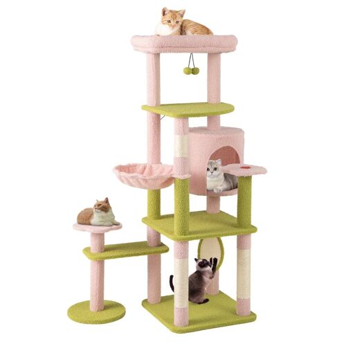 Arbre À Chat Avec Plusieurs Espaces De Repos 48 X 48 X 148 Cm Confort Rembourré Design Floral En Tissu Peluche Teddy Rose Helloshop26 20_0010105