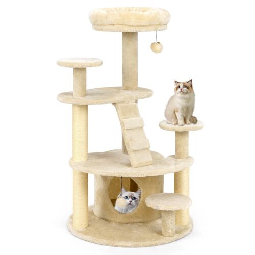 Arbre À Chat Multi-Niveaux 64 X 60 X 101 Cm Avec Condo Spacieux Et Poteaux À Gratter Design Moderne En Bois Beige Helloshop26 20_0010150