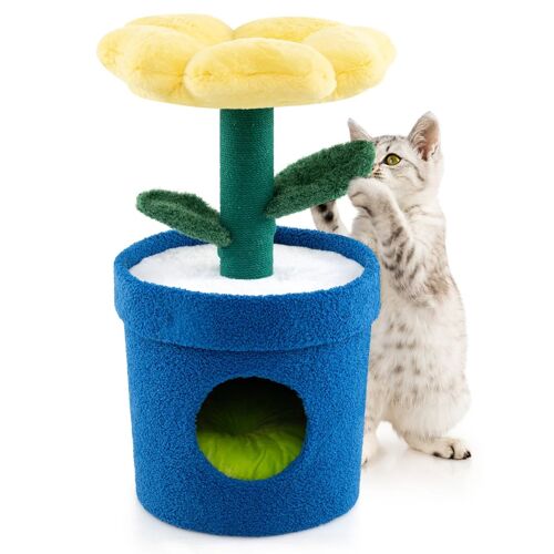 Arbre À Chat Design Pour Intérieur 39,5 X 39,5 X 72 Cm Confort Supérieur Et Ambiance Cosy En Bois D'ingénierie Jaune Helloshop26 20_0010139