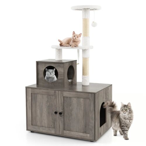 Arbre À Chat En Bois 77,5 X 49 X 132 Cm Avec Griffoir En Sisal, Entrée Privée Et Sécurité Anti-Renversement, Style Industriel En Gris Helloshop26 20_0010118