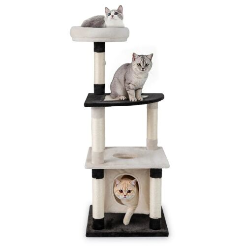 Arbre À Chat Moderne Multi-Niveaux 49 X 49 X 122,5 Cm Confort Rembourré Pratique En Tissu Noir Beige Helloshop26 20_0015764