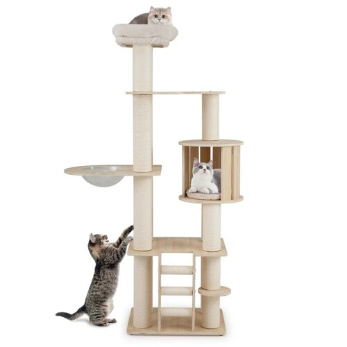 Arbre À Chat 60 X 48 X 185 Cm Stable Et Sécuritaire Avec Plusieurs Espaces De Repos En Contreplaqué Naturel Helloshop26 20_0017016