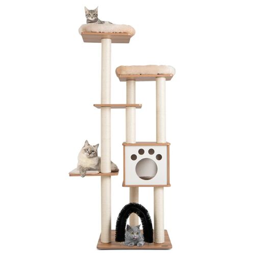 Arbre À Chat 59 X 59 X 176 Cm Avec 6 Niveaux Et Griffoirs En Sisal Pour Un Confort Optimal En Peluche Beige Helloshop26 20_0019561