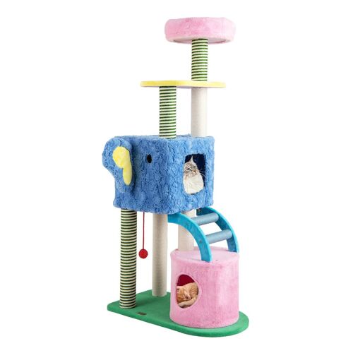 Arbre À Chat Éléphant Avec 2 Grottes Et Échelle Tour À Chat 154 X 75 X 40 Cm Confort Et Jouets Suspendus En Bois Multicolore Helloshop26 20_0010177