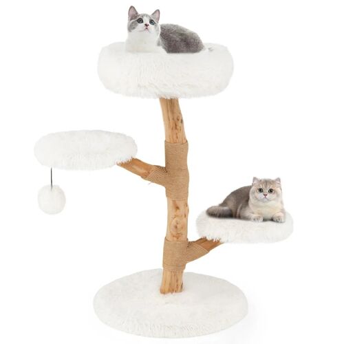Arbre À Chat 50 X 90 Cm Avec 4 Niveaux Ludique Et Confortable Style Moderne En Bois De Poirier Blanc Helloshop26 20_0017221
