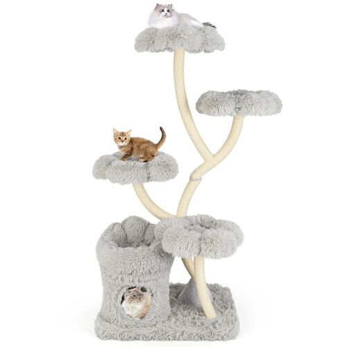 Arbre À Chat 165 Cm Multi-Niveaux Avec Condo 2-En-1 Confort Et Poteaux De Grattage En Sisal Gris Helloshop26 20_0010107