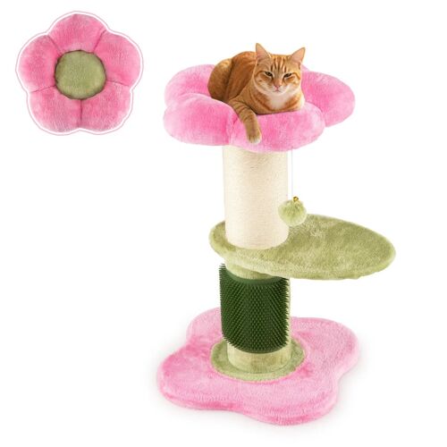 Arbre À Chat 69 X 40 X 40 Cm Avec Perchoir Confortable Multifonctionnel Design En Peluche Rose Helloshop26 20_0017508