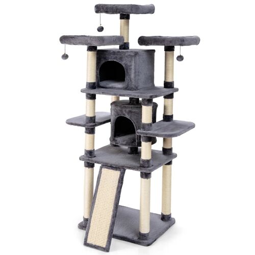 Arbre À Chat 60 X 50 X 170 Cm Avec Plusieurs Niveaux Conforts Et Perchoirs Modernes En Fourrure Grise Helloshop26 20_0020651