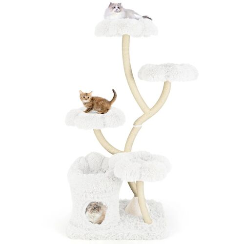 Arbre À Chat 165 Cm Multi-Niveaux Avec Condo 2-En-1 Et Poteaux De Grattage En Sisal En Blanc Helloshop26 20_0017391