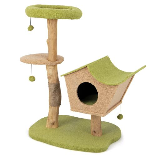 Arbre À Chat 79 X 60 X 110 Cm Espace De Jeu Confortable Condo Cosy Moderne En Bois Naturel Vert Helloshop26 20_0020668