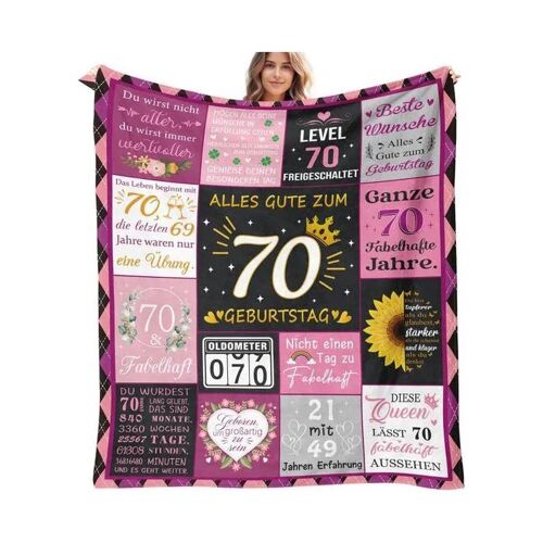 Couverture Pelucheuse Douce 150 X 130 Cm Flanelle Anniversaire 70 Ans Rose Impression Console Gaming Multicolore, Pour Canapé Lit