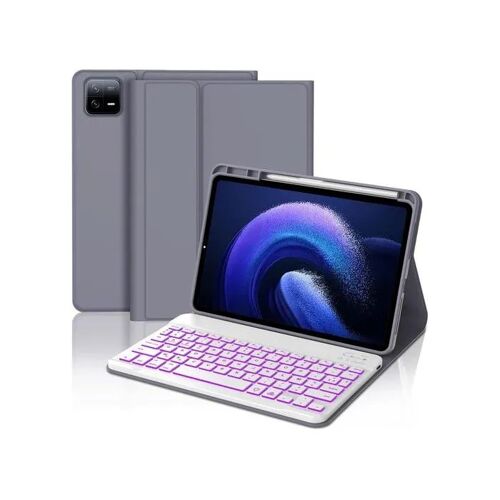 Étui clavier Bluetooth AZERTY rétroéclairé 7 couleurs pour iPad 6 / 6 Pro, amovible magnétique, cuir PU violet, mise en veille