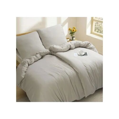 Ensemble De Literie 5 Pièces Microfibre Beige 135x200 Cm 2 Housses De Couette 135x200 2 Taies 80x80 Drap-Housse 180x200 Rabat 35