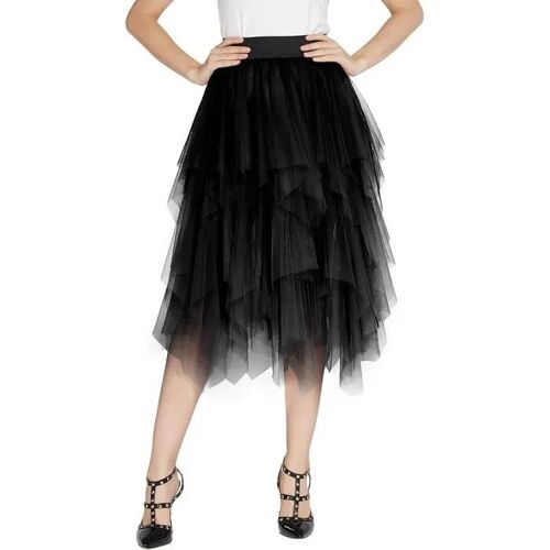 Jupe Tutu En Tulle Superposée Fil Perlé 3 Couches Doublure Élastique, Finition Asymétrique Bas Noire Taille S, Pour Danse Théâtre