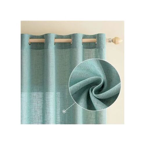 Rideaux Emema En Lin Semi-Transparents Avec ?illets 2 Pièces 140 X 215 Cm Turquoise 30% Lin 70% Polyester Pour Salon Chambre