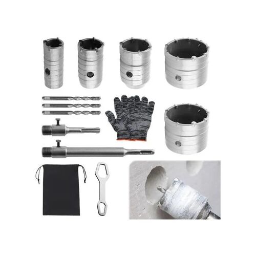 Kit de scies trépan pour béton 30-80 mm, perçage à sec 5 pièces + adaptateurs courts 110 mm et longs 320 mm, acier haute